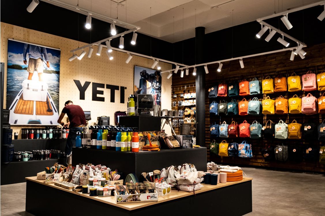Kånken backpacks and YETI display inside Nordic Outdoor London
