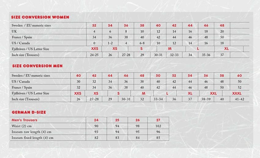 fjallraven size guide nordic outdoor us to eu size