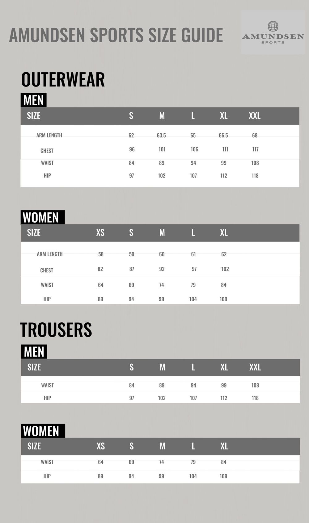 Amundsen Sports Size Guide