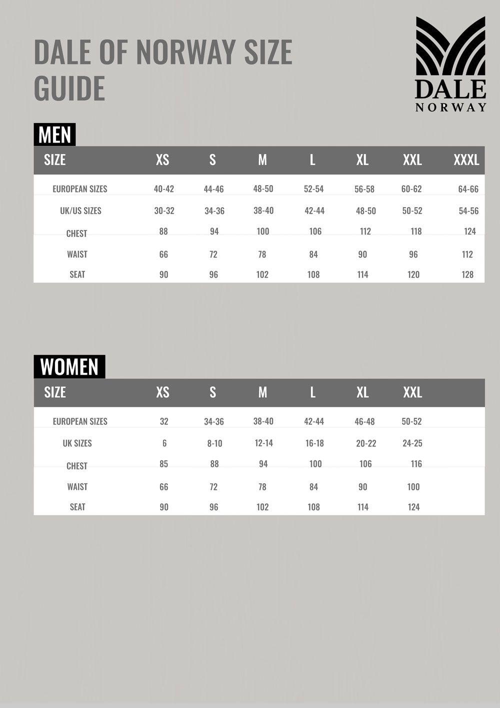 Dale of Norway Size Guide