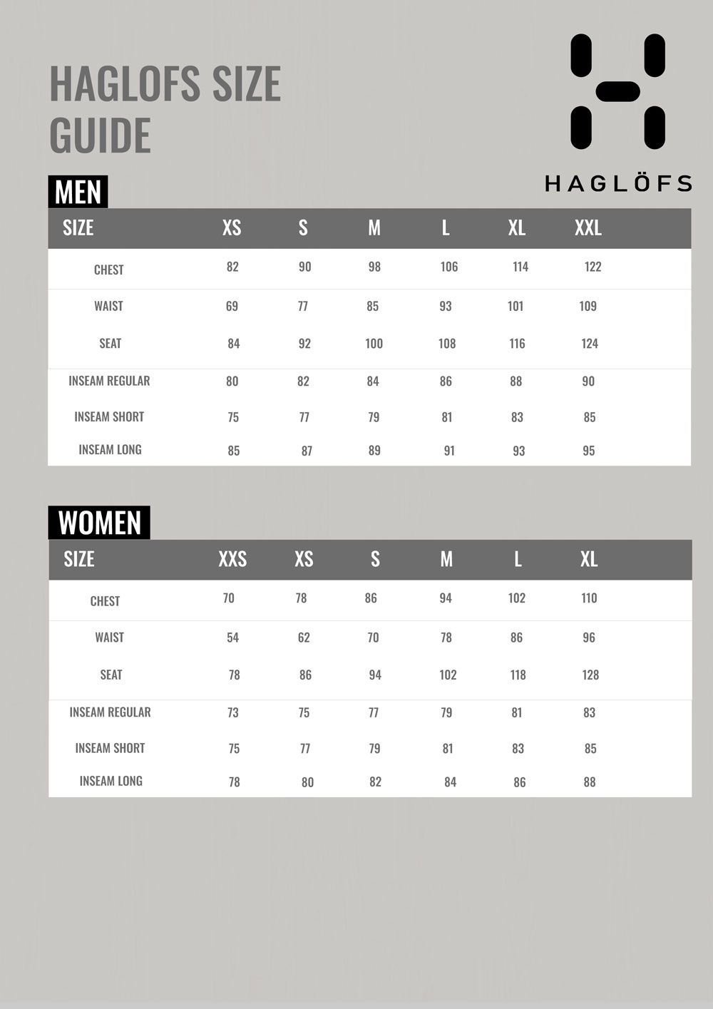 Haglofs Size Guide