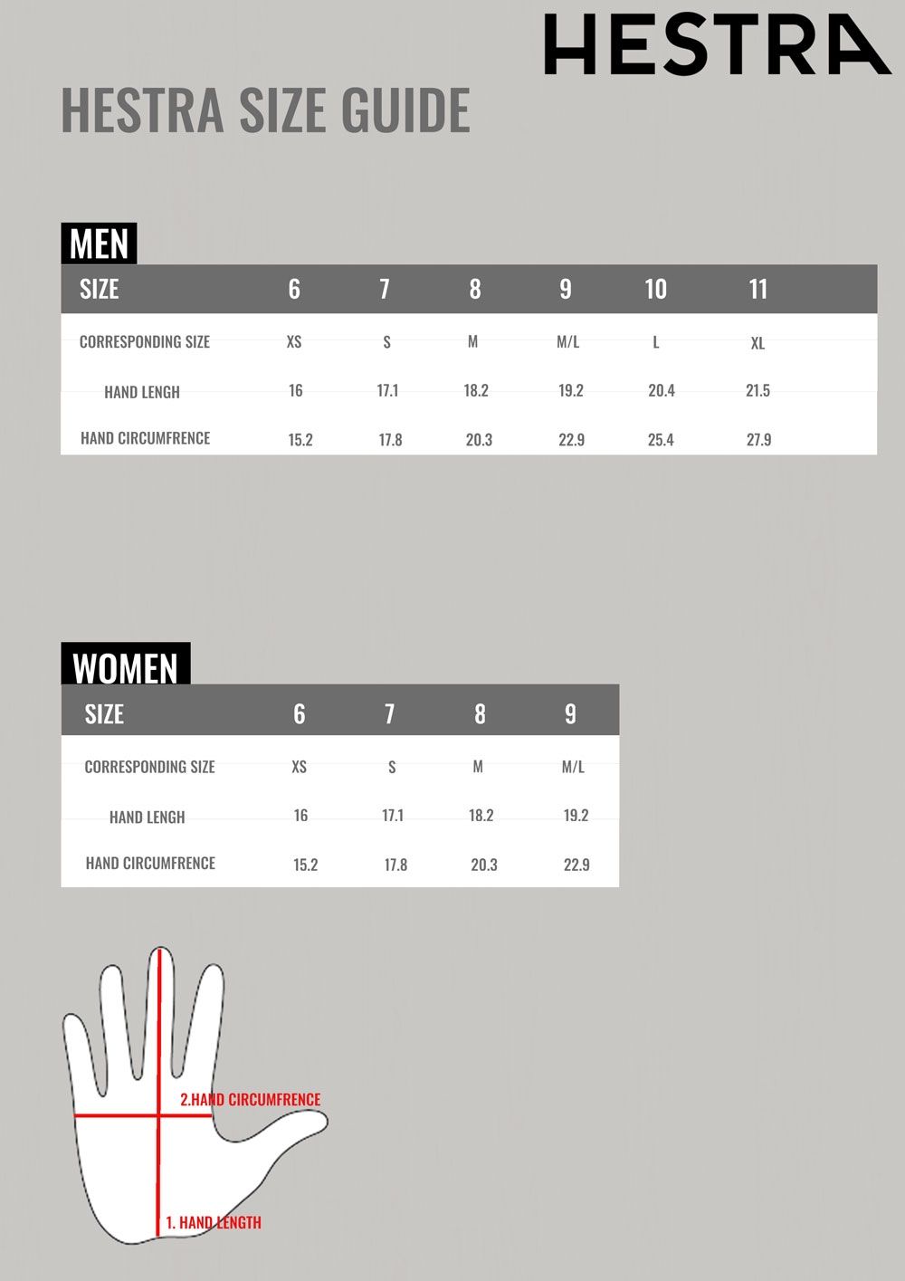 Hestra Size Guide