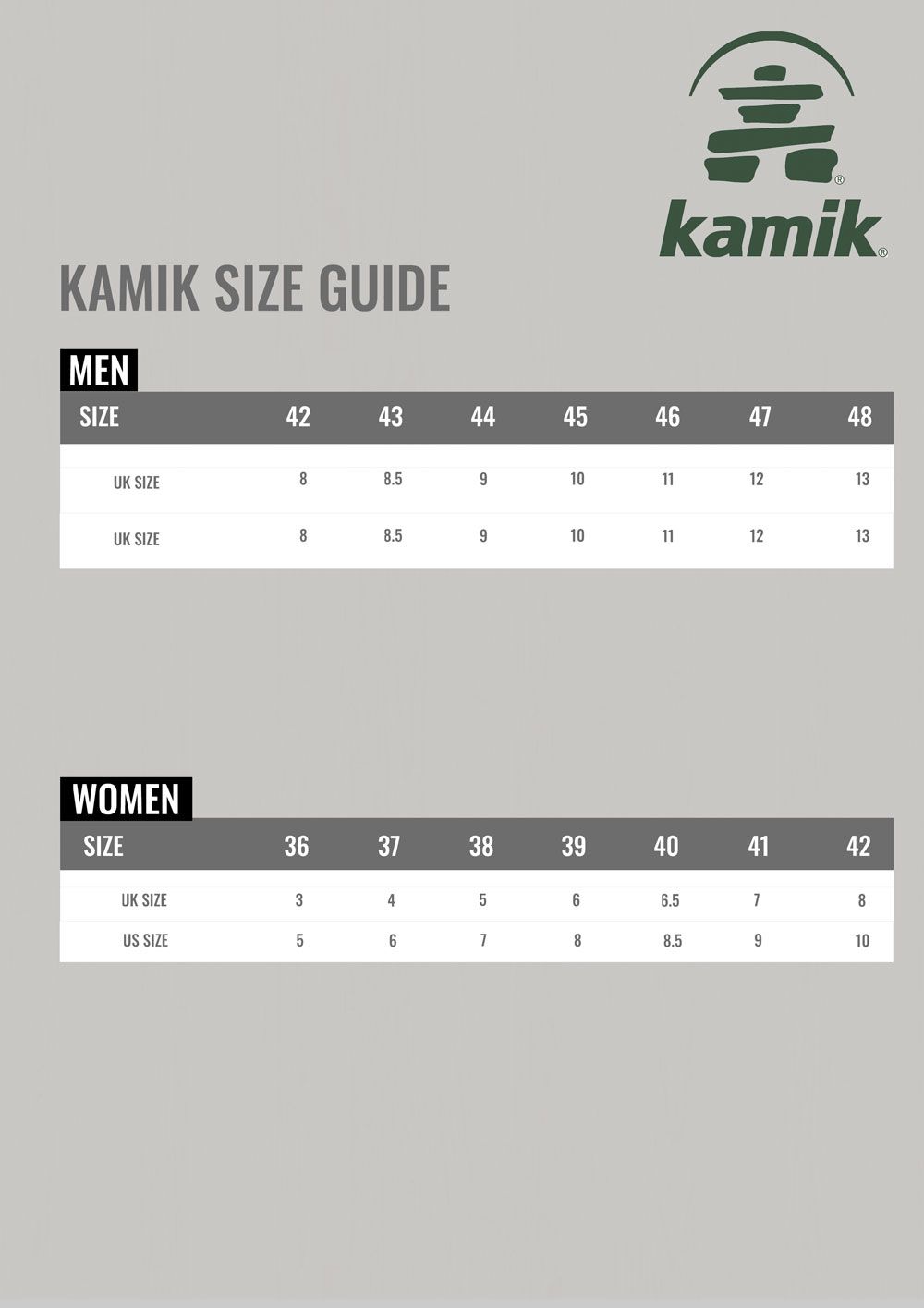Kamik Size Guide