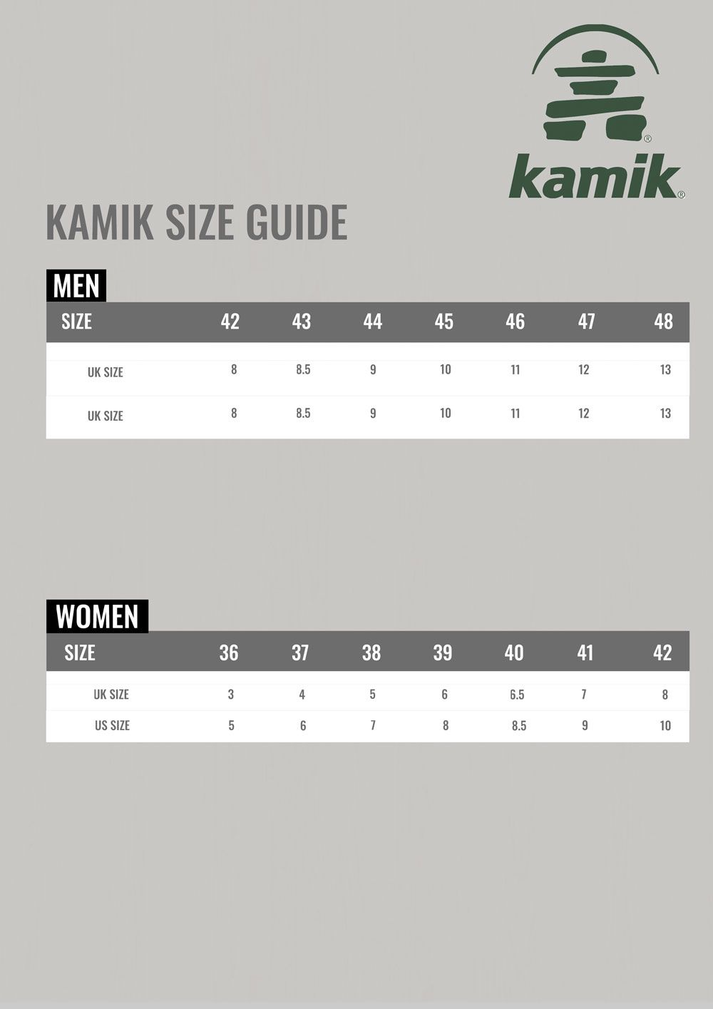 Kamik Size Guide - Nordic Outdoor