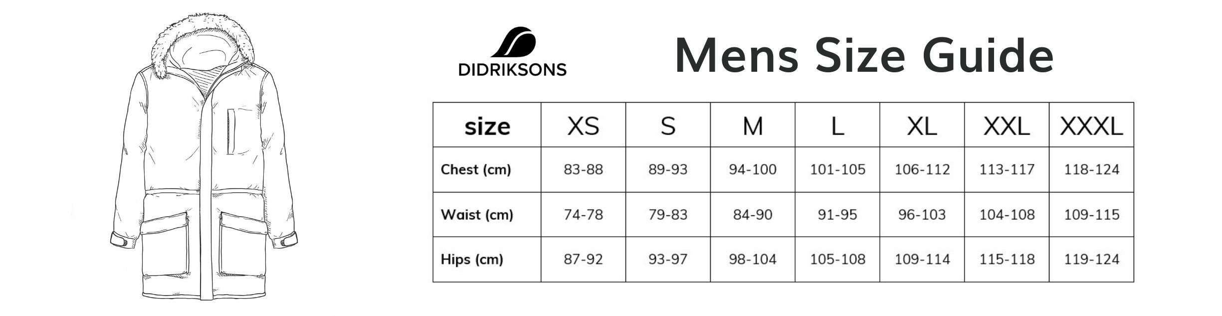 Parka size guide sale