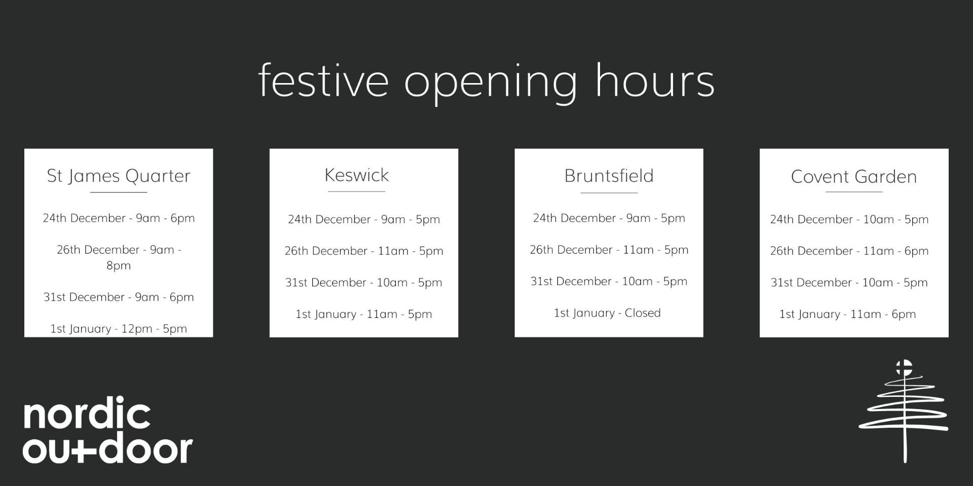 Nordic Outdoor Festive Opening Hours